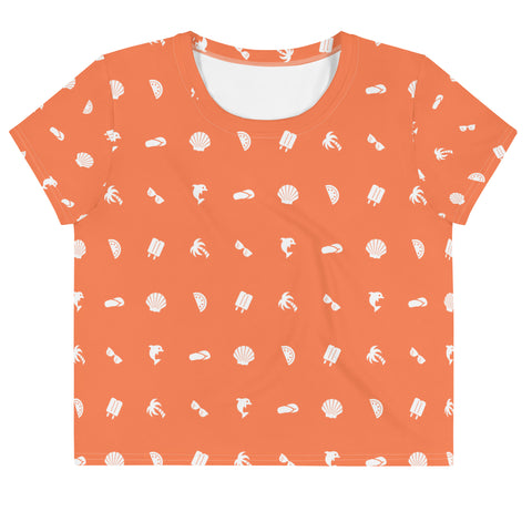 Summer Icon Coral ✧ Women's Cropped Jersey T‑Shirt