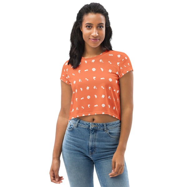 Summer Icon Coral ✧ Women's Cropped Jersey T‑Shirt