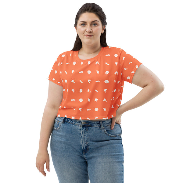 Summer Icon Coral ✧ Women's Cropped Jersey T‑Shirt