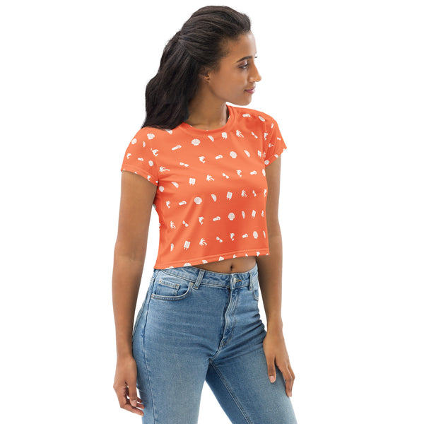 Summer Icon Coral ✧ Women's Cropped Jersey T‑Shirt